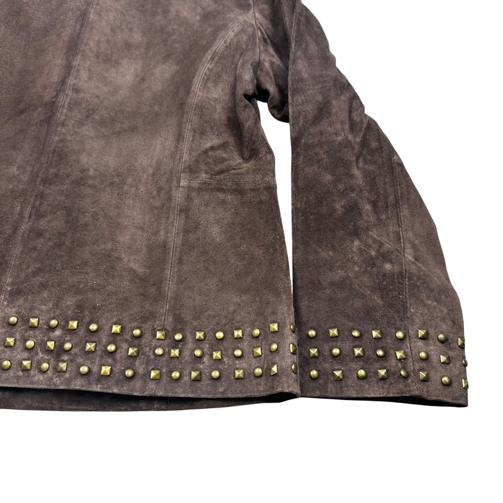 Brown Genuine Suede Studded Jacket Petite Small Statement Jacket‎ - Picture 15 of 16
